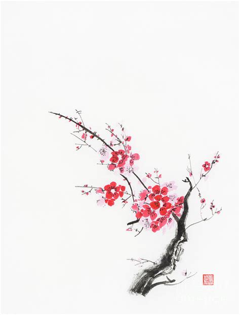 Cherry blossom abstract Japanese Zen painting of Sakura branch w Painting by Awen Fine Art ...