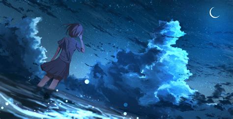 1500x768 Anime Girl in Half Moon Night 4K 1500x768 Resolution Wallpaper ...