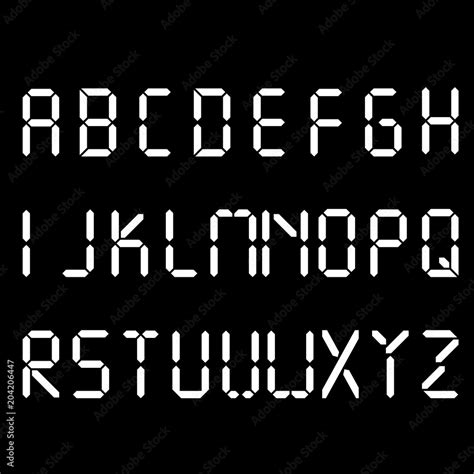 Digital font. Alarm clock letters. Numbers and letters set for a digital watch and other ...