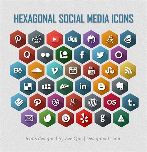 Hexagonal 40 Free Social Media Icons