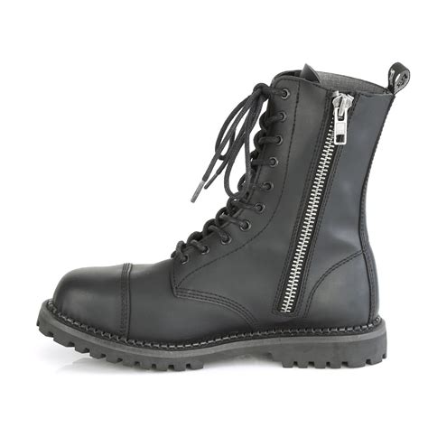 Vegan leather RIOT-10 demonia ankle boots - steel toe combat boots