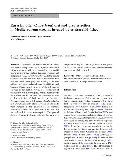 (PDF) Eurasian otter (Lutra lutra) diet and prey selection in ...