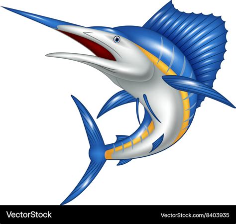 Blue marlin fish cartoon Royalty Free Vector Image