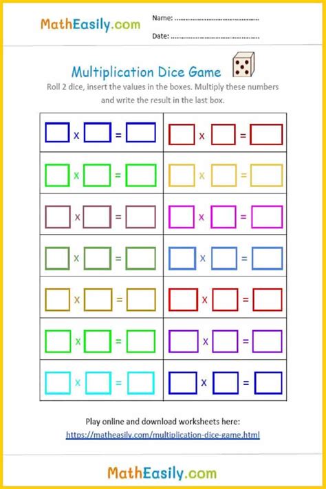 Free Multiplication Dice Games ONLINE + Printable