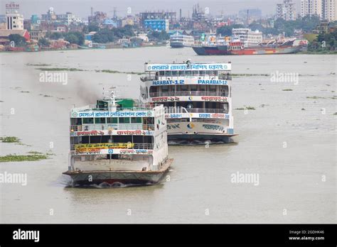 Local Passenger ferry returning to Dhaka river port. Ferry is a very ...