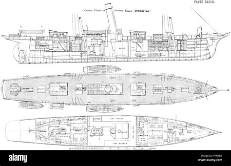 YACHTS: Steam Yacht Cabin Plans 'Oriental': of, antique print 1891 ...