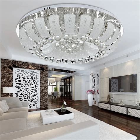 Round LED Crystal Ceiling Lights Simple Modern Living Room Lamp Ceiling ...