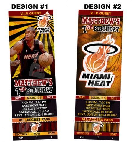 Miami Heat Ticket Birthday party invitations - Printable