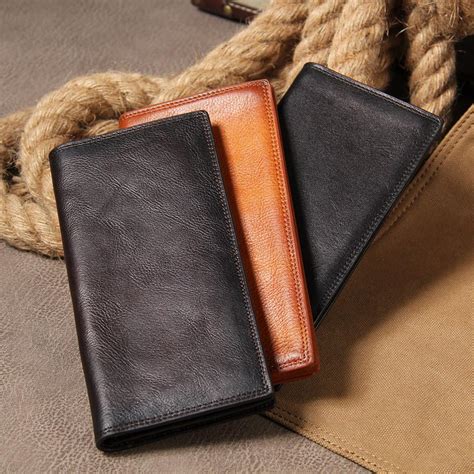 Cool Leather Mens Long Wallet Bifold Slim Long Wallet for Men