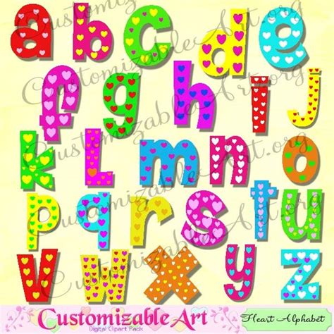 Alphabet Clipart Cute Digital Alphabet Clip Art Heart Colorful