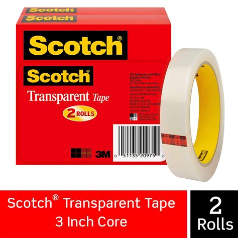 Scotch Brand Transparent Tape, Engineered for Office and Home Use, 3/4 x 2592 Inches, 3 Inch ...