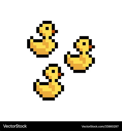 Pixel art 8-bit style yellow ducks set - isolated Vector Image