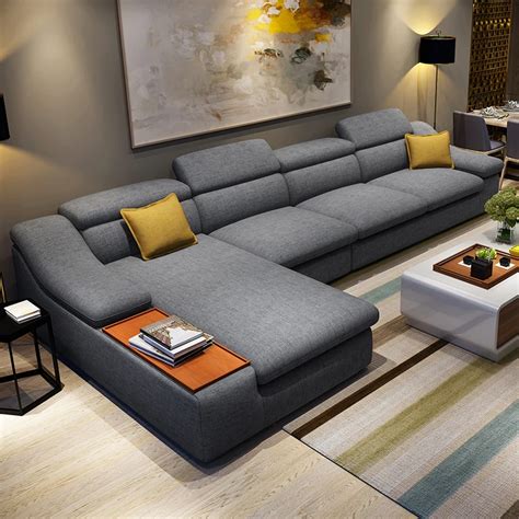 living room furniture modern L shaped fabric corner sectional sofa set ...