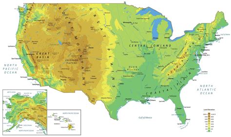 Physical Features United States Map - Spring Solstice 2024