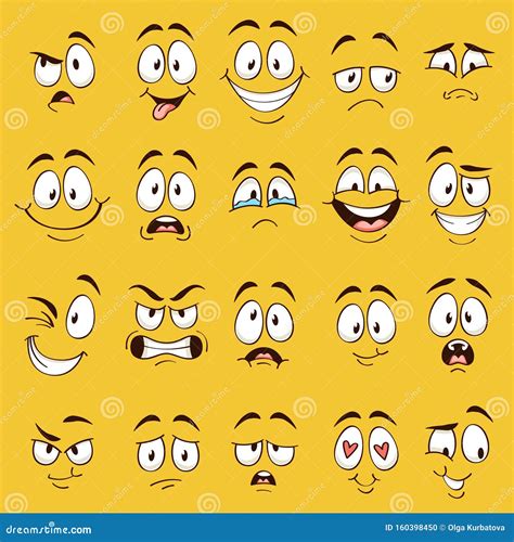 Cartoon Faces. Funny Face Expressions, Caricature Emotions Stock Vector ...