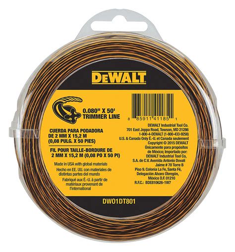 DEWALT, 0.08 in Dia, 50 ft Overall Lg, String Trimmer Line - 40CA27|DWO1DT801 - Grainger