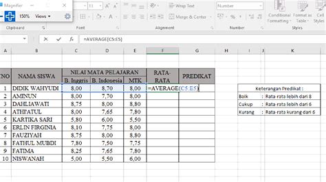 Menggunakan Rumus Excel (AVERAGE dan IF) dalam Menentukan Nilai Rata-Rata dan Predikat