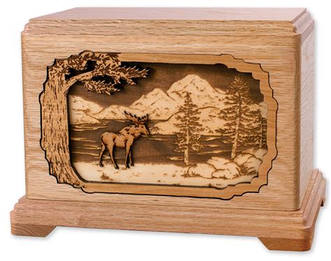 Moose in the Forest Wood Art Cremation Urn - Urns Northwest