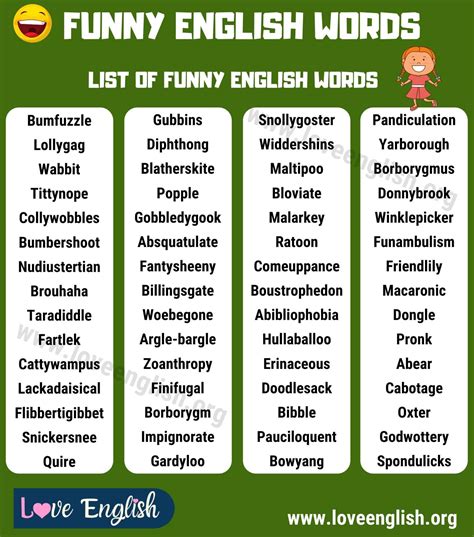 Funny Words: 60 Funny English Words You Probably Don't Know - Love English