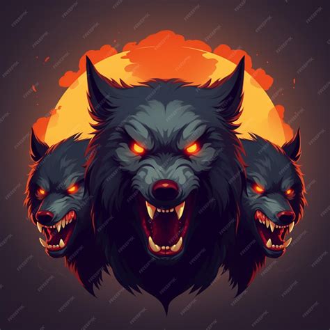 Premium AI Image | Three angry wolf heads with glowing eyes and fangs on a dark background ...