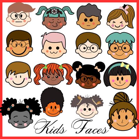 kids Faces/Kids Clip Art for Personal & Commercial Use | Made By Teachers