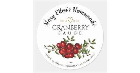 Personalized Homemade Cranberry Sauce Label | Zazzle