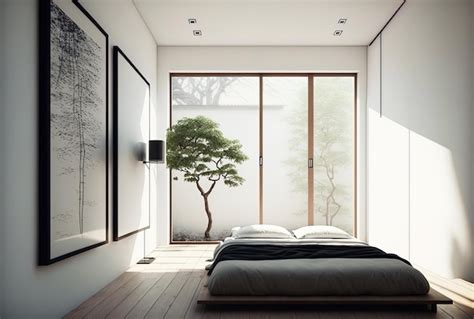 Japanese minimalist bedroom design Modern room with white walls and a ...