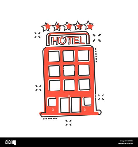 Vector cartoon hotel icon in comic style. Tower sign illustration ...