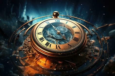 Time concept with vintage clock and space background. 3D Rendering, Passage of time with clock ...