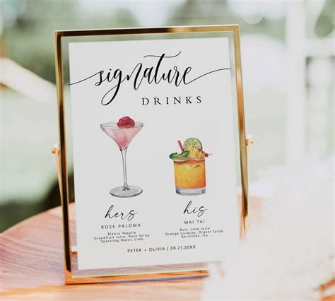 Editable Signature Drink Sign Template, Printable Signature Cocktail Menu, His and Hers Drink ...