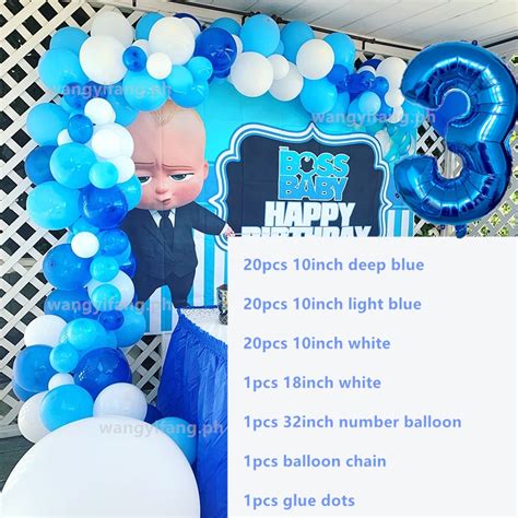 64pcs/Set Boss Baby Latex Balloon 32Inch Blue Number Foil Balloons Baby Shower 1st Birthday ...