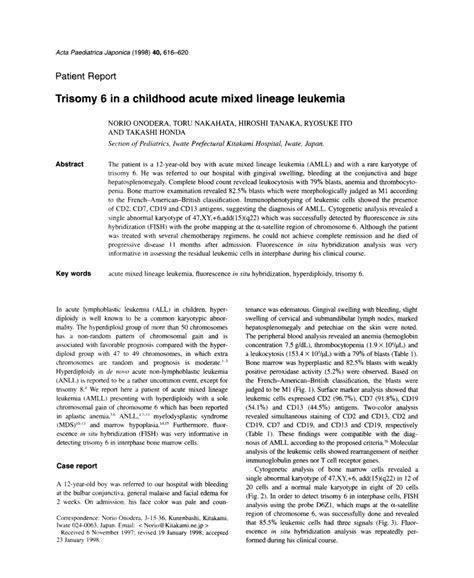 (PDF) Trisomy 6 in a childhood acute mixed lineage leukemia