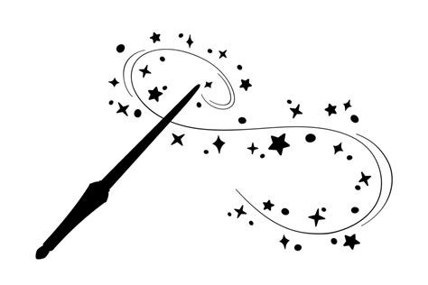 Magic wand silhouette in simple style, vector illustration. Shiny stick icon for print and ...