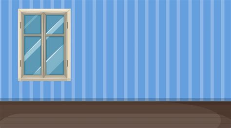 Free Vector | Empty room with parquet floor and blue striped wallpaper