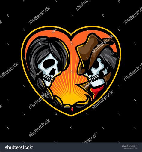 Old Skull Romantic Couple Illustration Stock Vector (Royalty Free) 1894505359 | Shutterstock