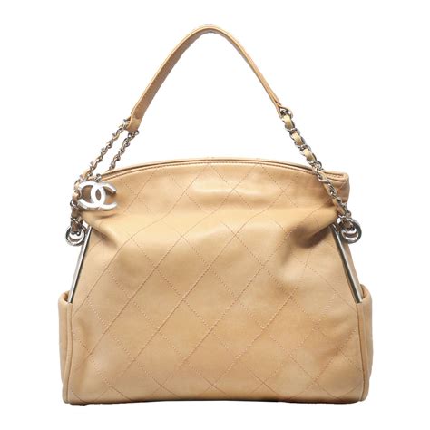 Chanel Beige Quilted Lambskin Soft Leather Medium Shoulder Bag - Boca ...