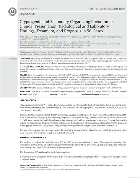 (PDF) Cryptogenic and Secondary Organizing Pneumonia: Clinical Presentation, Radiological and ...