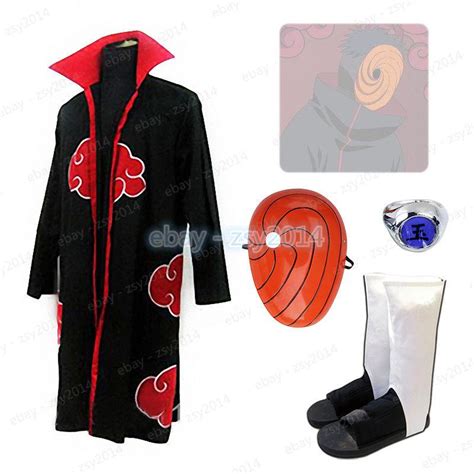 Uchiha Obito Madara Tobi Cloak Naruto Aktsuki Cosplay Costume Mask Ring ...