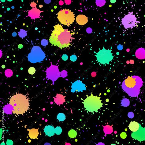 seamless illustration of bright drops of paints on a black background ...