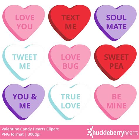 Valentine Candy Hearts Clipart - Huckleberry Hearts