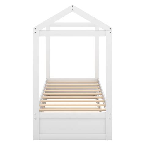 Qualler Contemporary Full Size White Trundle Bed with House-Shaped ...