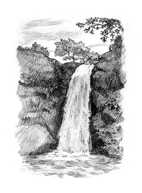 Pin by Наталія Усик on тату гори, природа | Landscape drawings, Landscape sketch, Waterfall drawing