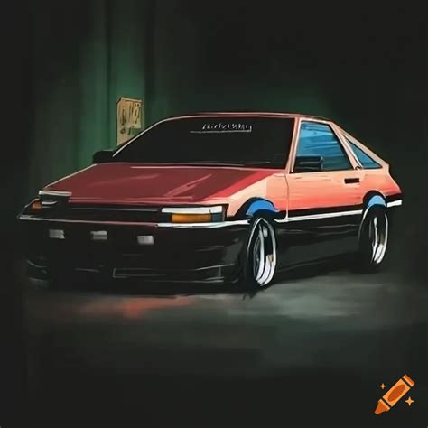 Ukiyo-e style artwork of drifting toyota sprinter trueno ae86 on Craiyon