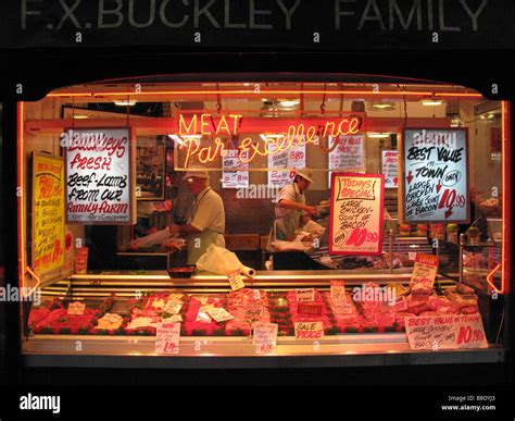 Ireland Dublin butcher shop meat market window display vendor FX Stock Photo, Royalty Free Image ...