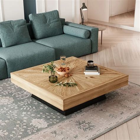 Modern Square Coffee Table with Wooden Top Black & Natural | Coffee ...