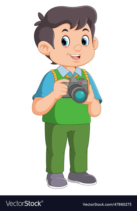 Cartoon style character of young photographer Vector Image