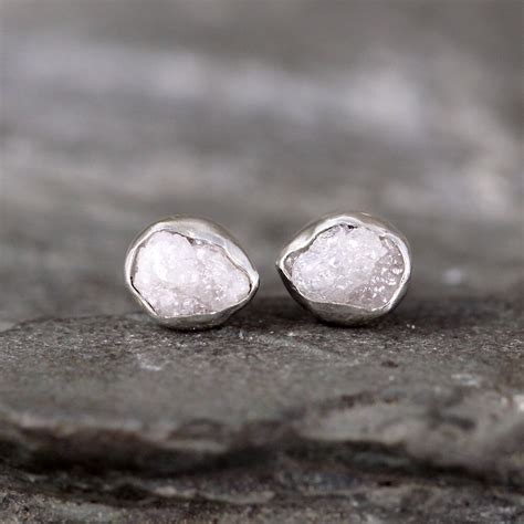 Raw Diamond Earrings Rough Uncut Diamond Sterling Silver