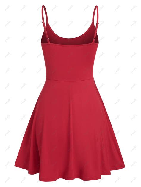 [43% OFF] 2021 Spaghetti Strap Plain Flare Dress In RED | DressLily