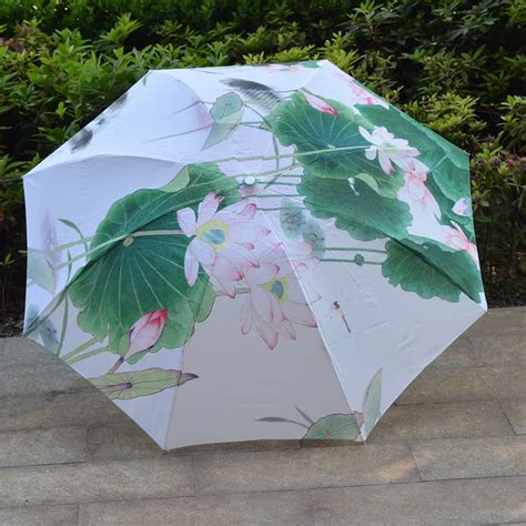 Painting umbrella Beautiful Flower Lotus umbrella Girls Ladies womens parasol Sun Rain umbrella ...