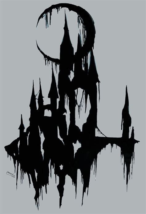 Ruined Castle Fantasy Ink Drawing Dark Art Gothic - Gothic Castle Drawing | Castle drawing ...